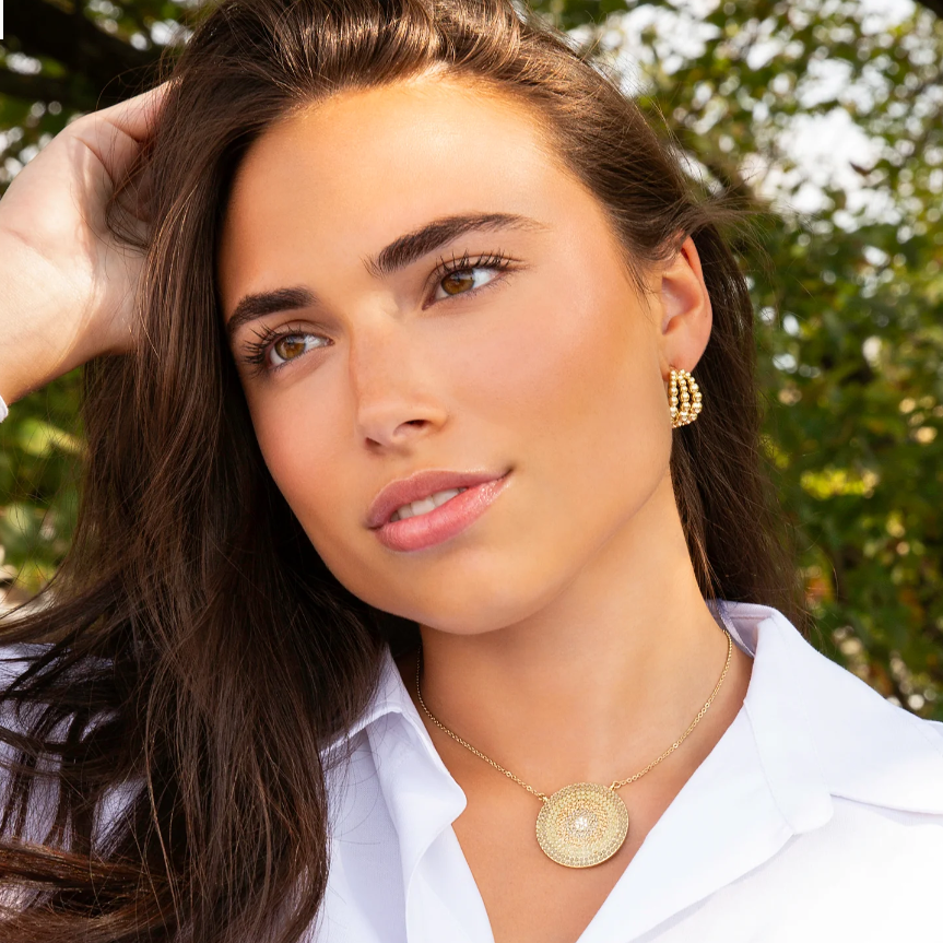 3487E Beaded Ball Triple Hoop {Gold}