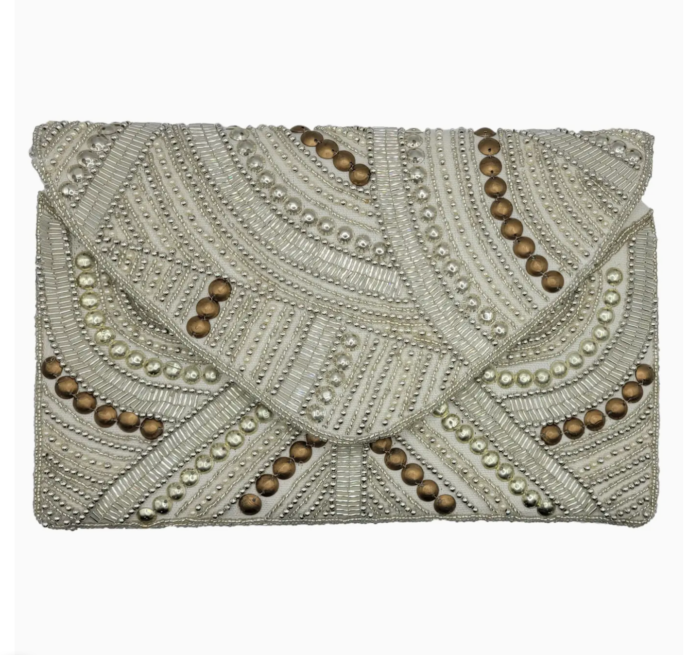 Studded Cream Beaded Clutch