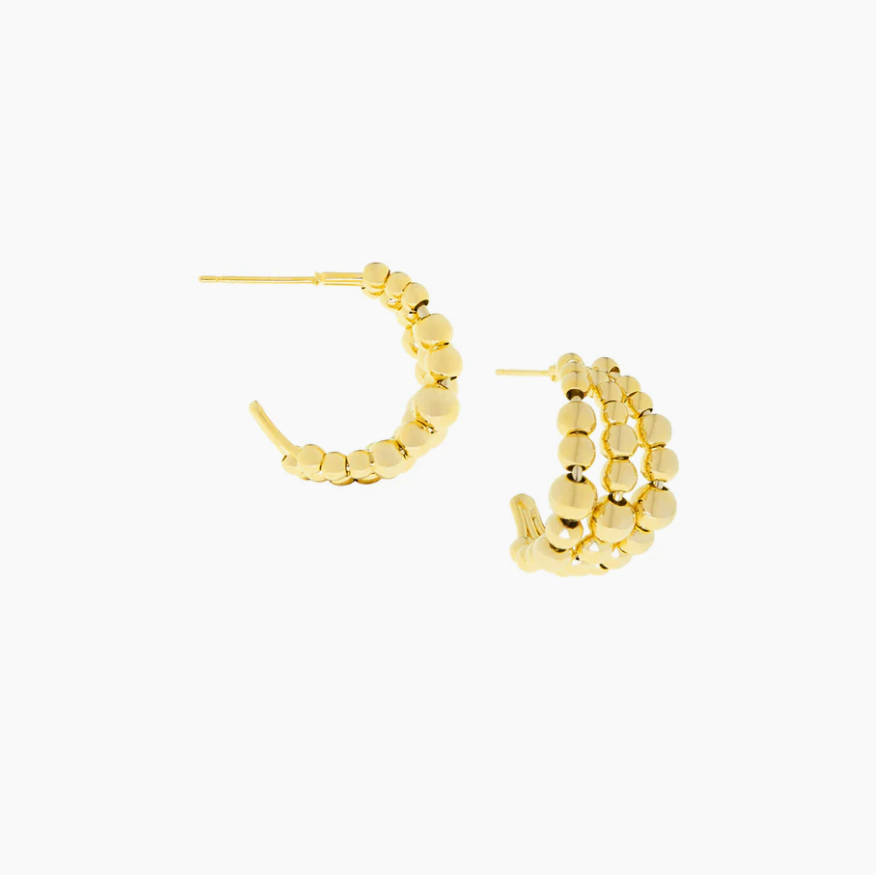 3487E Beaded Ball Triple Hoop {Gold}