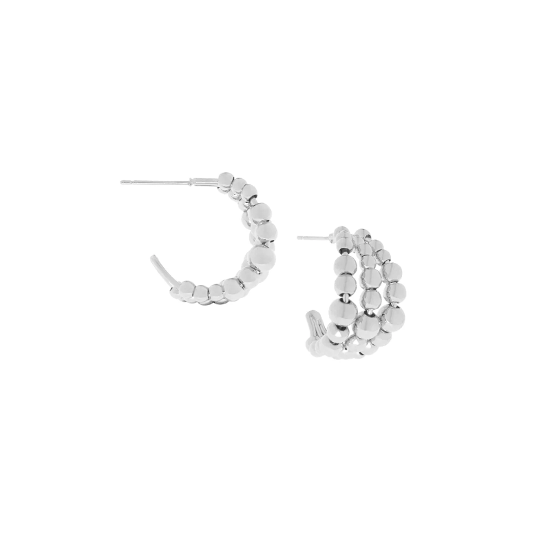 3487E Beaded Ball Triple Hoop {Silver}