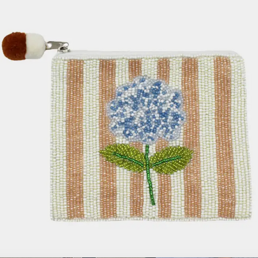 Blue Hydrangea Beaded Coin Pouch