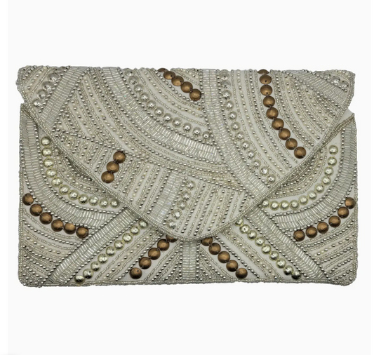 Studded Cream Beaded Clutch