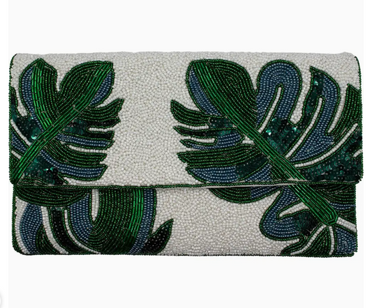 Palm Leaves Beaded Clutch