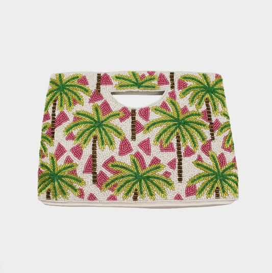 Palm Tree Double Sided Beaded Clutch