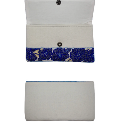 Blue Floral Beaded Clutch