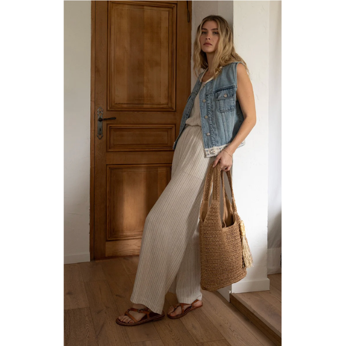 Beige Striped Pants