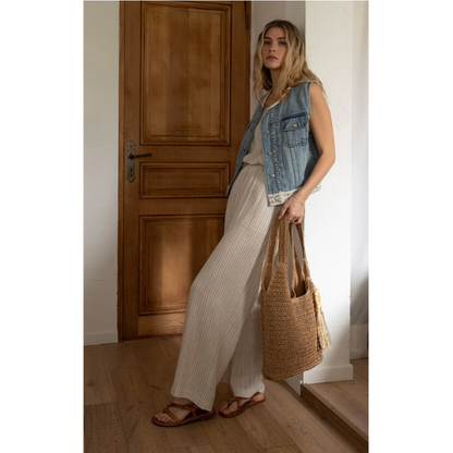 Beige Striped Pants