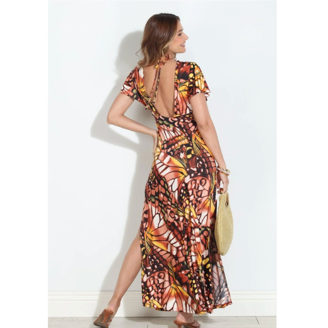 Mariposa Deep V Flutter Sleeve Maxi