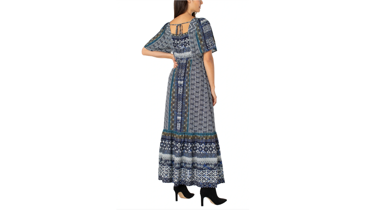 Elbow Sleeve Square Neck Maxi