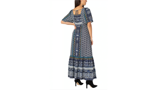 Elbow Sleeve Square Neck Maxi