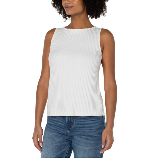 Sleeveless Boat Neck Rib Top