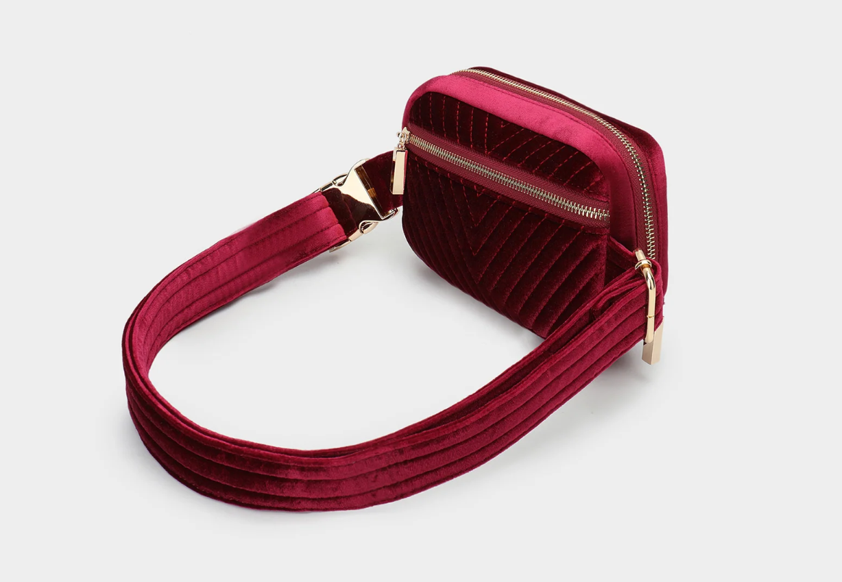 Aerin Velvet Belt Bag - Berry