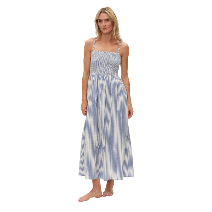 Ebony Striped Poplin Smocked Dress